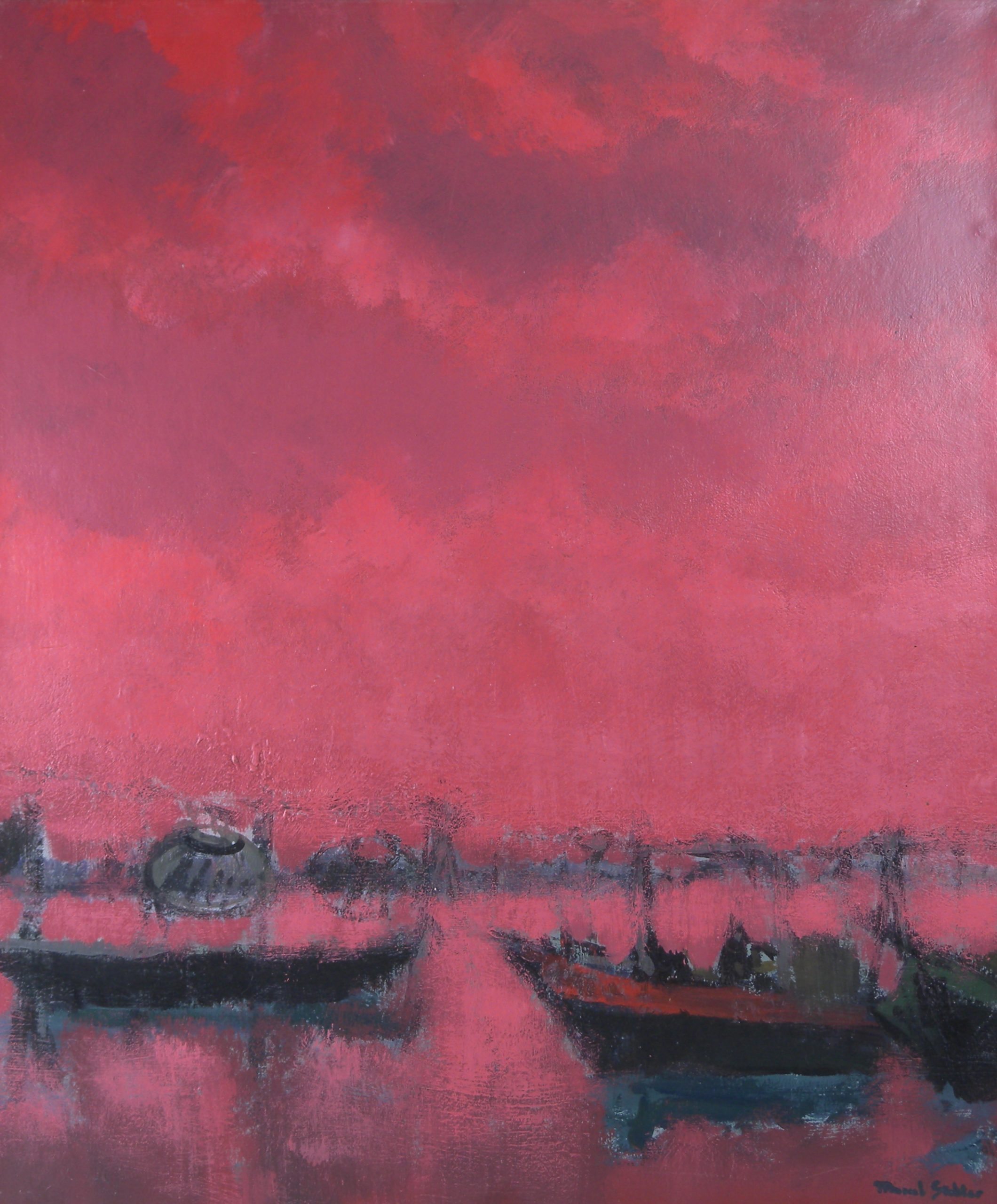 Bateaux sur la lagune 1966 – Huile, Toile, 55x46 cm