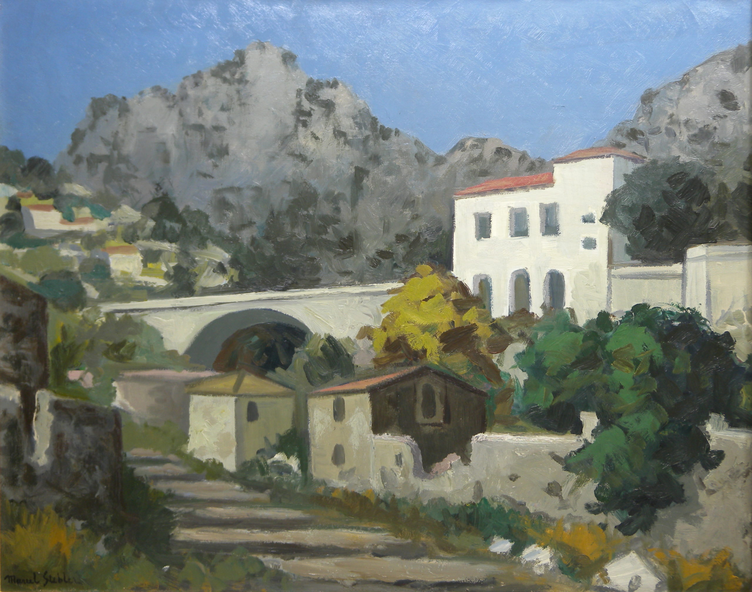 Frontière italienne – Menton Années 1950 – Huile, Toile, 73x92 cm