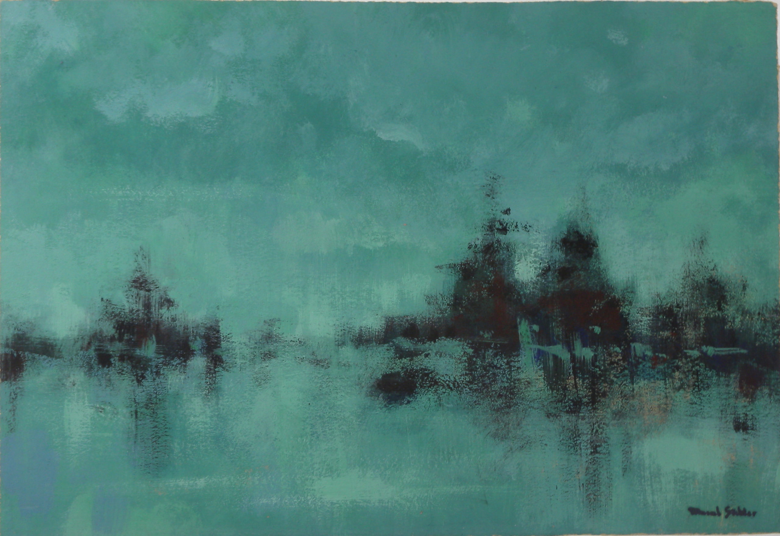 Port maritime Années 1960 – Cire, Papier, 38x55 cm