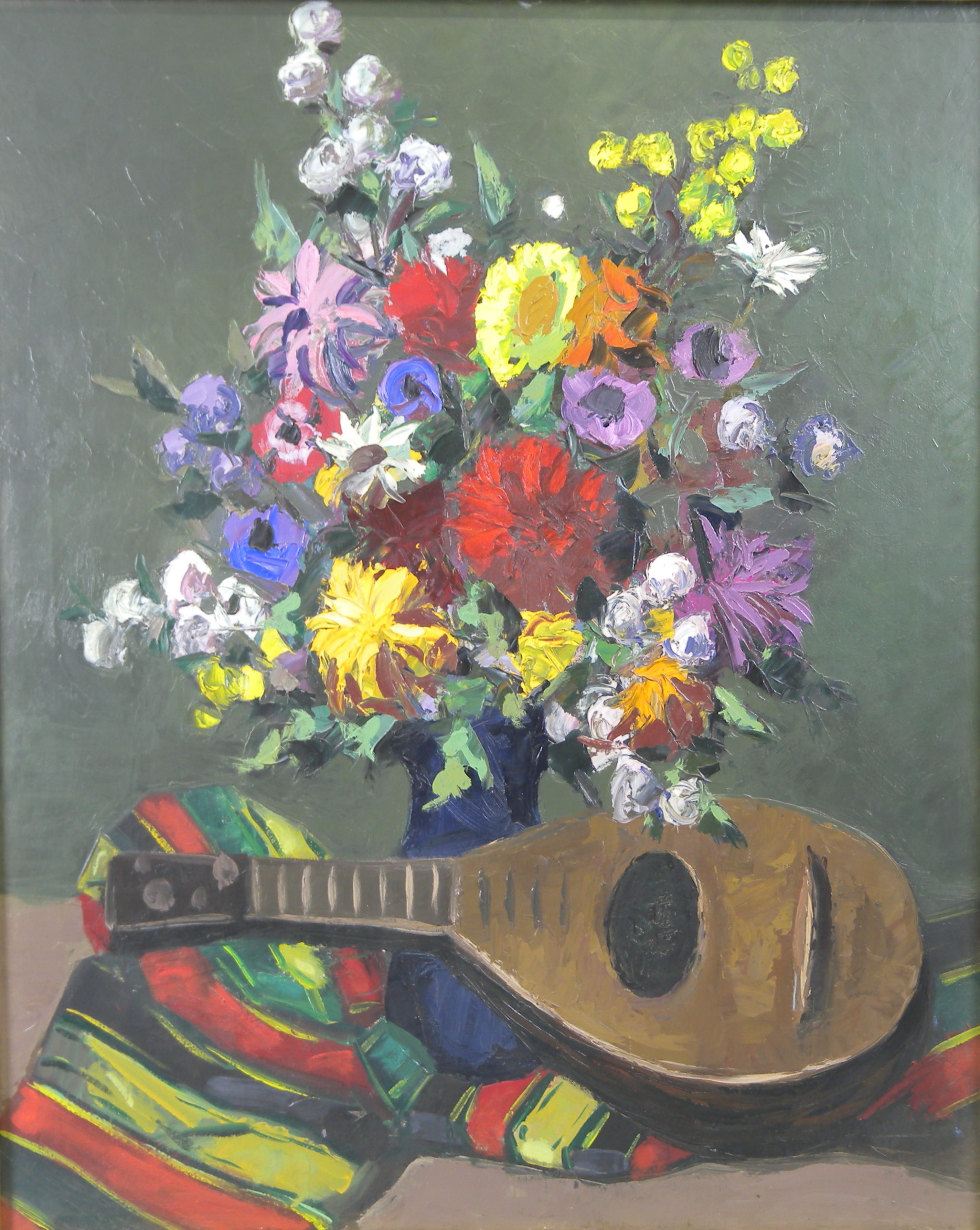 Nature morte (fleurs et mandoline) Années 1940 – Huile, Toile, 73x60 cm