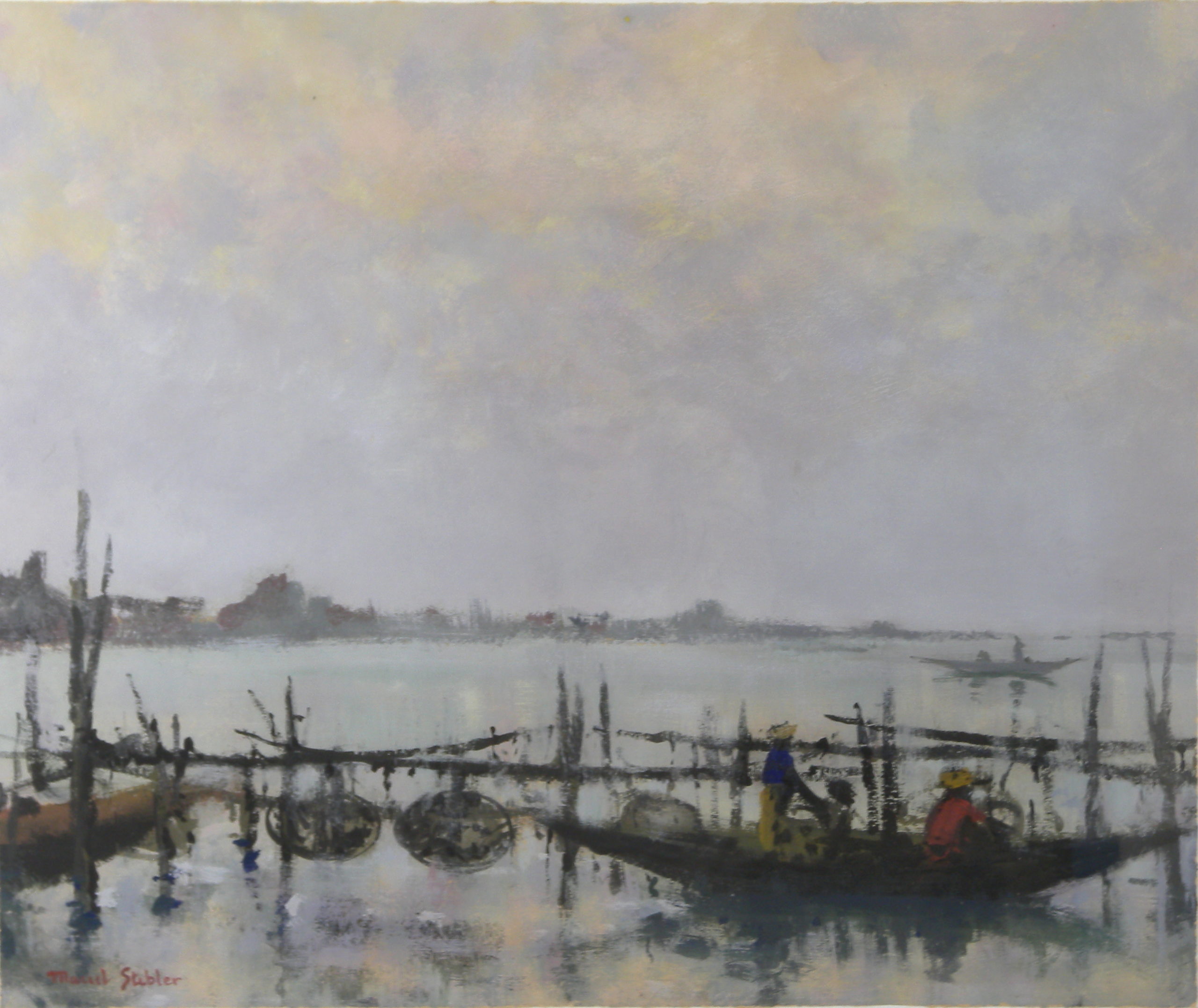 Les Pêcheurs Années 1960 – Cire, Papier, 46x55 cm