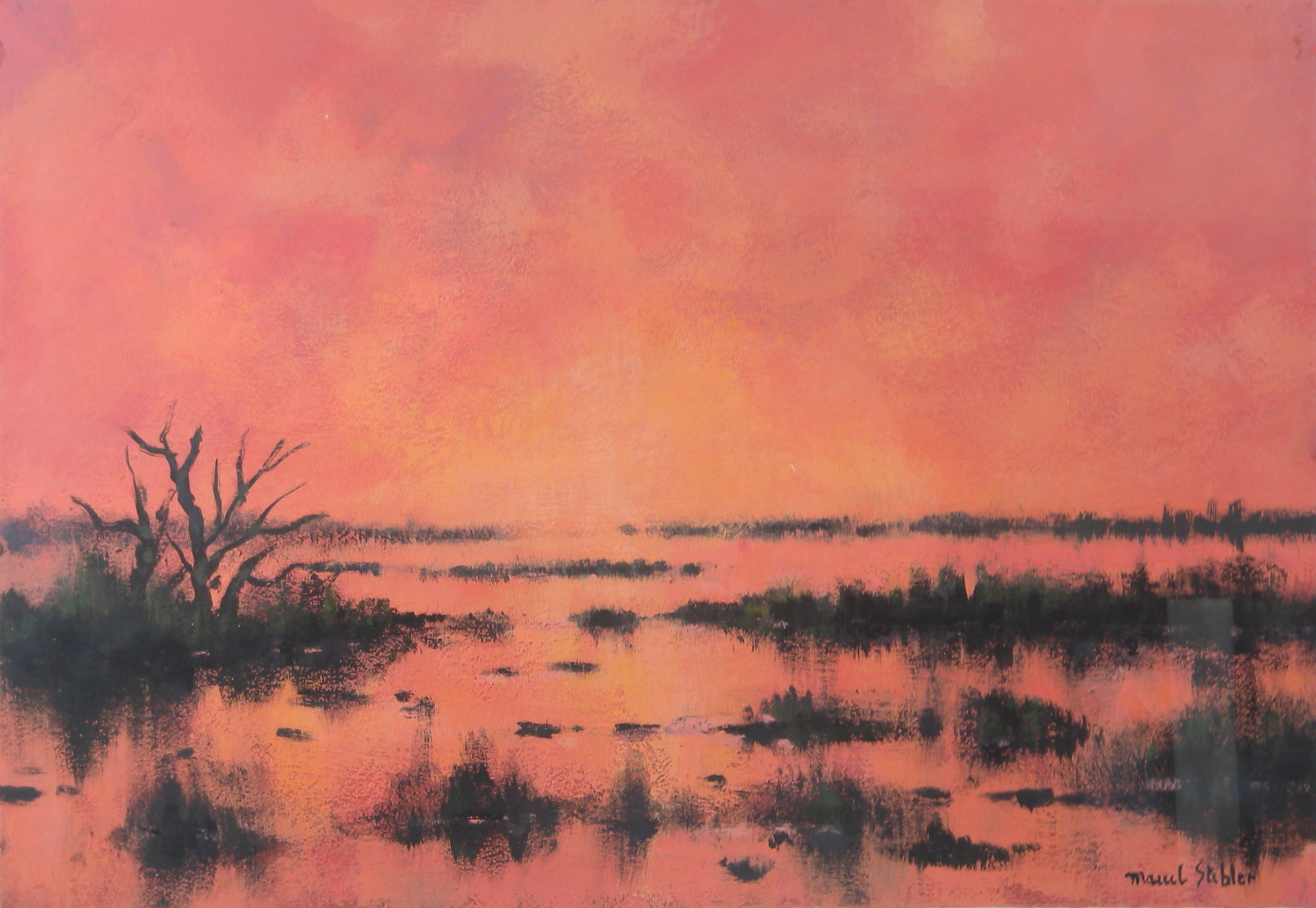 Etang de Vacarès Années 1960 – Cire, Papier, 38x55 cm
