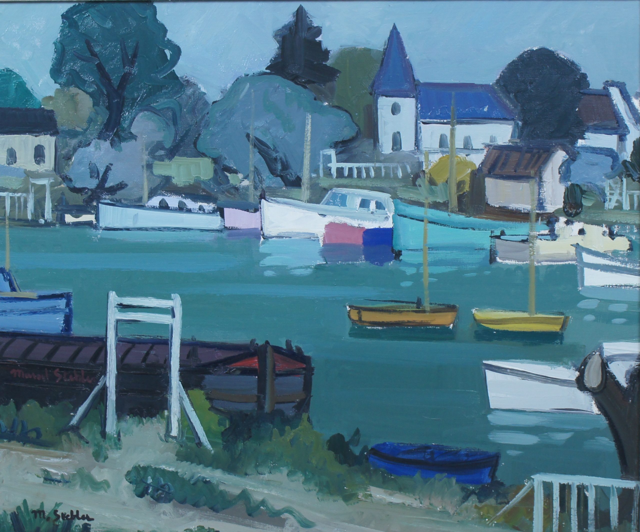 Banlieue de Paris (guinguette) Années 1950 – Huile, Toile, 46x55 cm