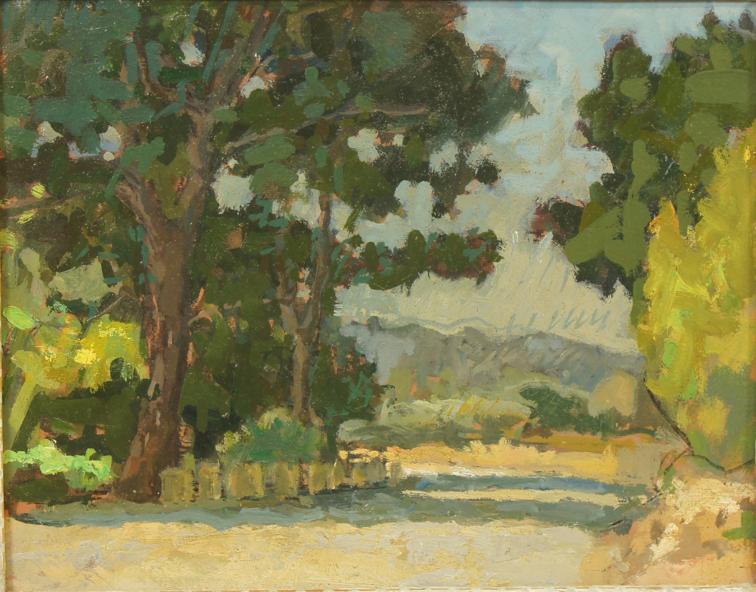 <i>Route et arbres</i>  – Huile, Ardoise, 22x27 cm