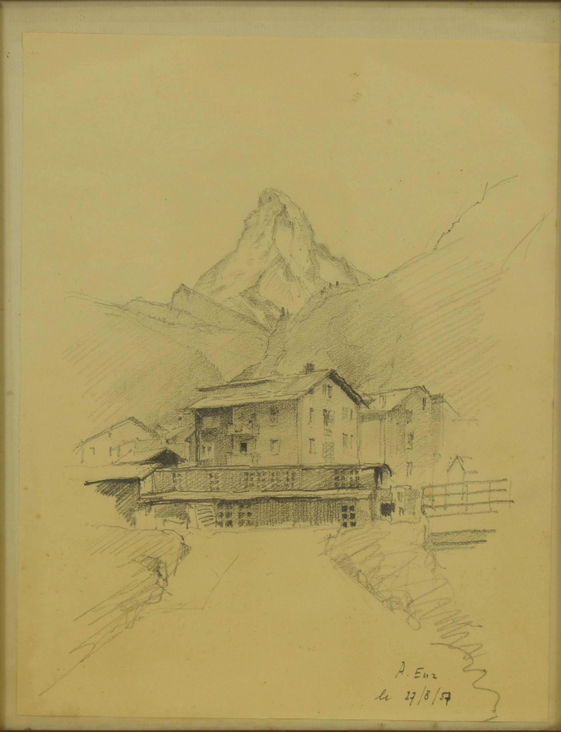 <i>Zermatt et le Cervin</i> 1957 – Crayon, 26x20.5 cm