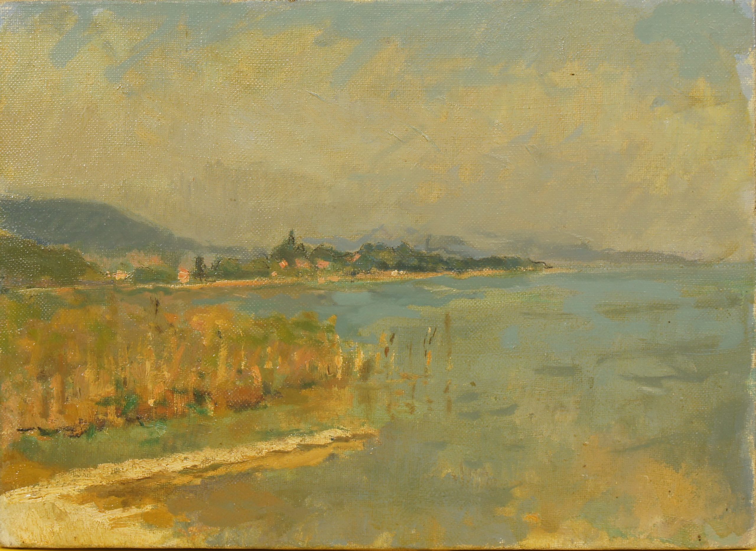 <i>Paysage lacustre</i>  – Huile, Toile, 24x33 cm