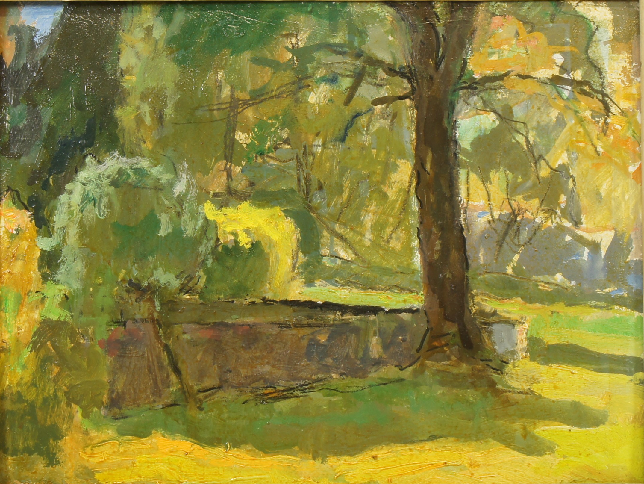 Le coin du jardin  – Huile, Carton, 18.5x24 cm