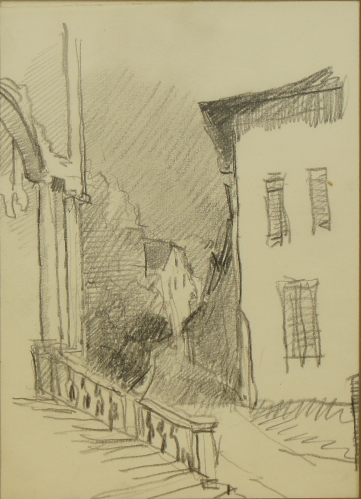 <i>Ruelle et église</i>  – Crayon, 18x13 cm