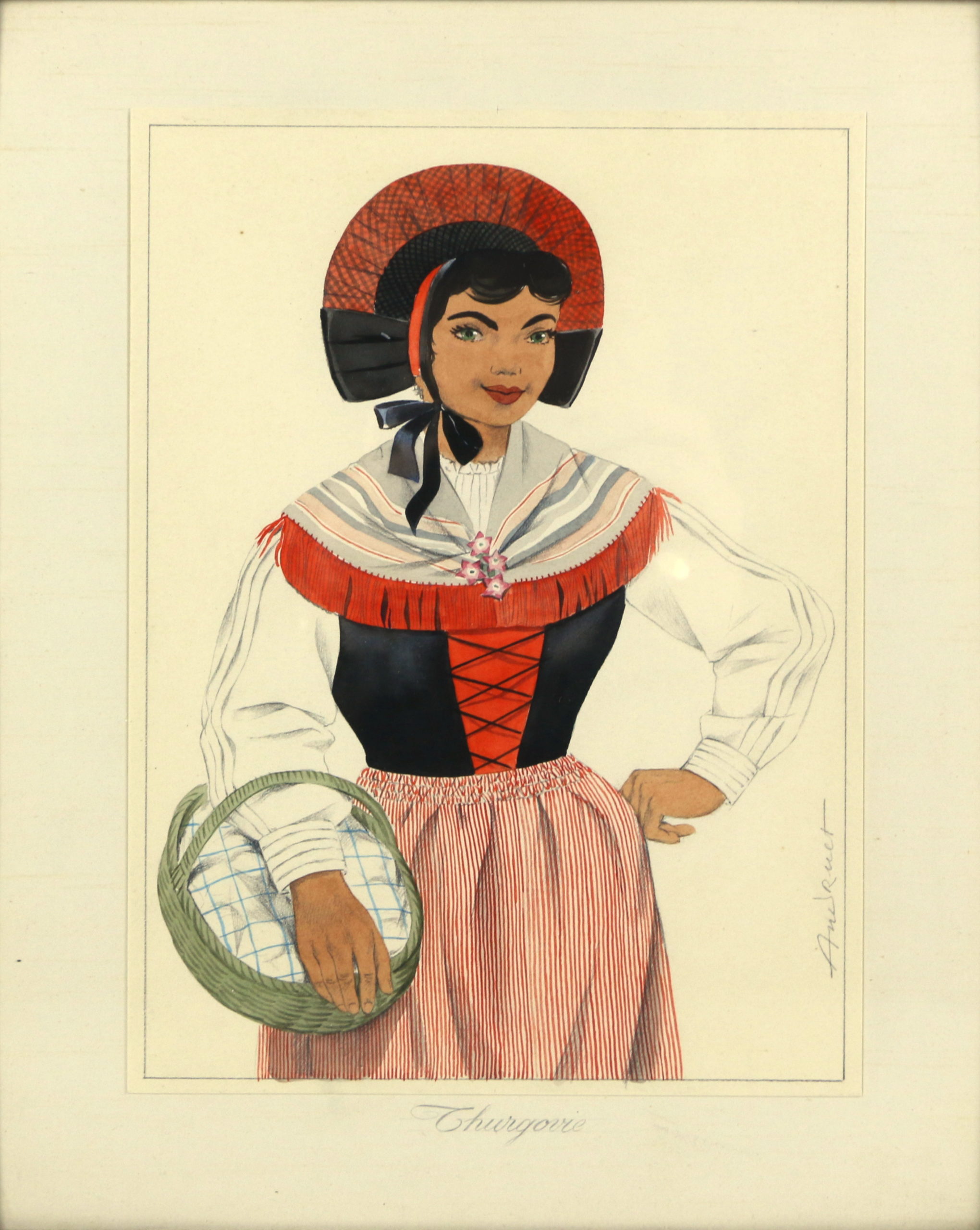 <i>Costume traditionnel Thurgovie</i>  – Gouache, 24.5x17 cm