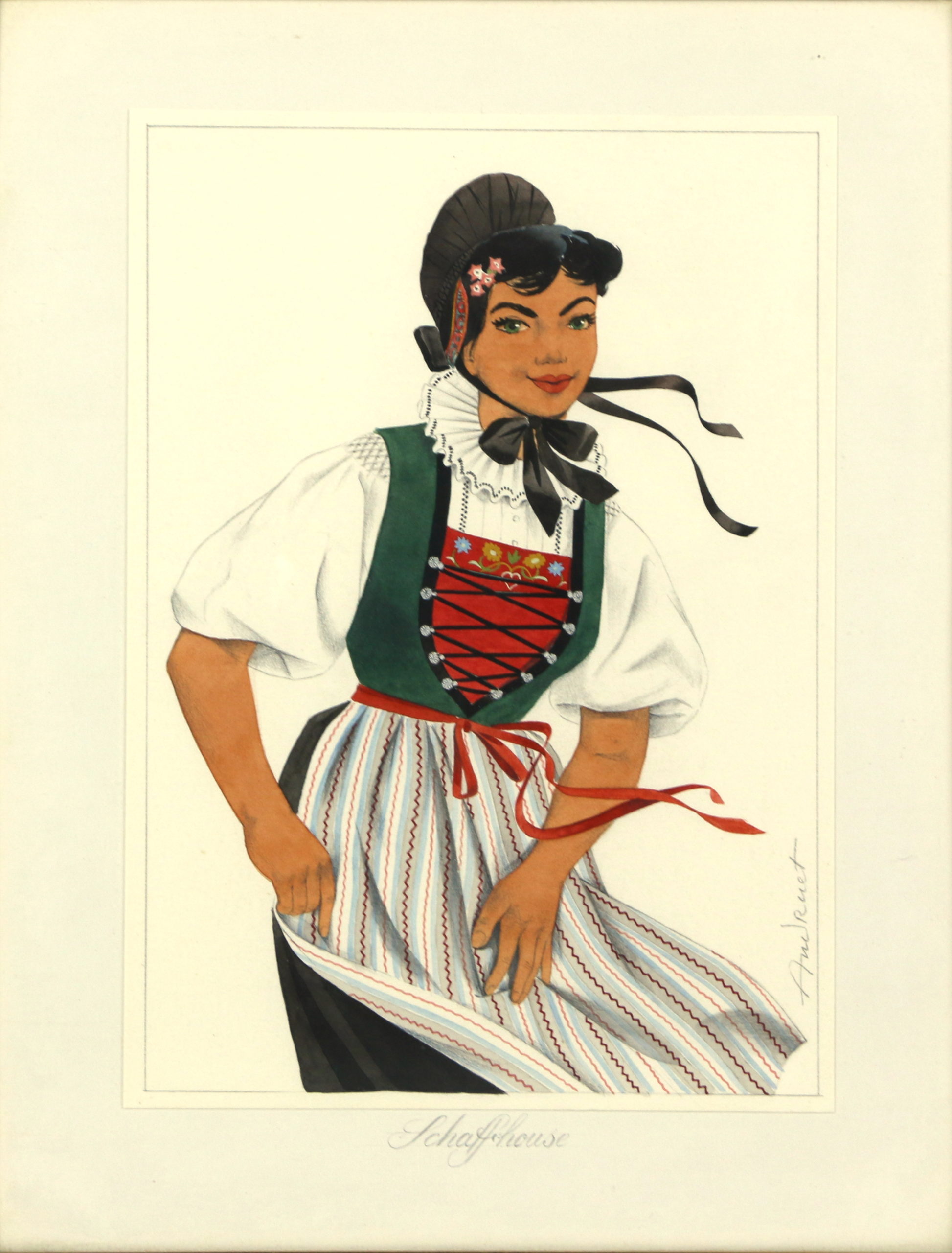 <i>Costume traditionnel Schaffouse</i>  – Gouache, 24.5x17 cm