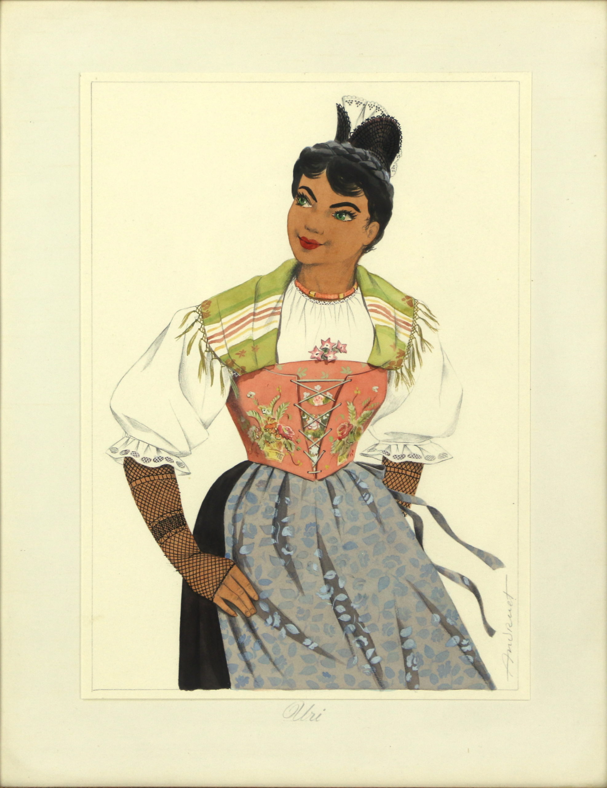 <i>Costume traditionnel Uri</i>  – Gouache, 24.5x17 cm