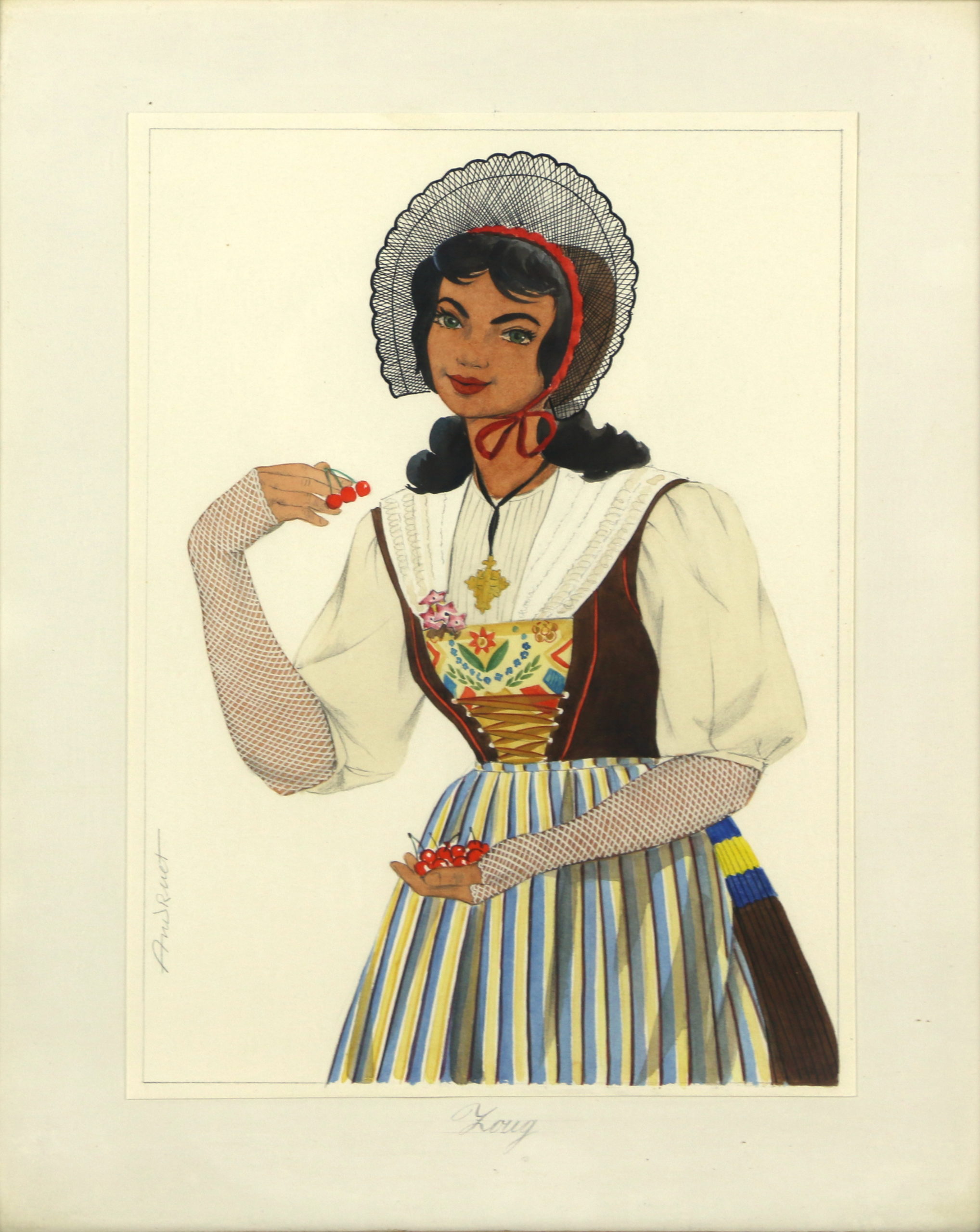 <i>Costume traditionnel Zoug</i>  – Gouache, 24.5x17 cm