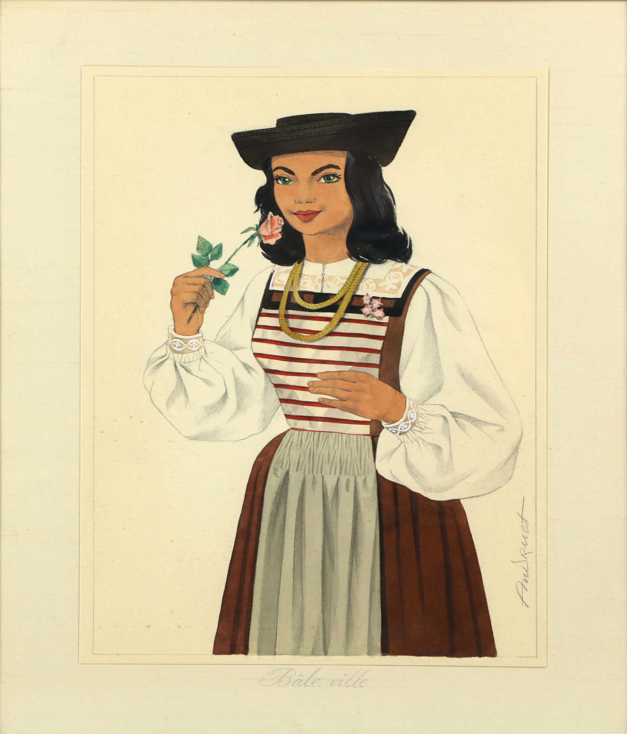 <i>Costume traditionnel Bâle ville</i>  – Gouache, 24.5x17 cm